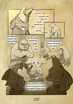 3_fingers anthro blue_eyes bodily_fluids cloak clothing dialogue eyelashes female fingers fur group hand_spike male page_number plant red_eyes spikes spikes_(anatomy) tears text tree trio truescorn nintendo pokemon pokemon_mystery_dungeon spike_chunsoft asche_(truescorn) clarity_(truescorn) orchid_(truescorn) audino generation_4_pokemon generation_5_pokemon generation_8_pokemon lucario nickit pokemon_(species) throh weavile 2025 comic english_text hi_res