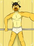 anthro backwards_baseball_cap backwards_hat baseball_cap briefs bulge camera_view clothed clothing fur furgonomics hat headgear headwear male navel nipples selfie solo tighty_whities topless underwear underwear_only white_briefs white_clothing white_underwear fuze fuzeyeen hyena mammal spotted_hyena 3:4 hi_res