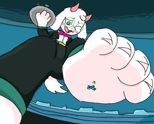 4_toes accident anthro duo extreme_size_difference feet foot_crush foot_fetish foot_focus foot_play macro male micro paws size_difference stomped toes kitlum deltarune undertale_(series) ralsei hi_res