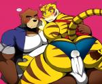 anthro anthro_on_anthro duo eyebrows genitals male male/male muscular muscular_male pecs penis thick_eyebrows bearlovestiger13 morenatsu juuichi_mikazuki torahiko_(morenatsu) bear felid feline mammal pantherine tiger ursine