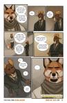 2018 bovid canid canine caprine clothing comic crossed_arms dialogue douglas_kim english_text facial_hair fox green_eyes hi_res male mammal necktie orange_eyes scarf suit text url