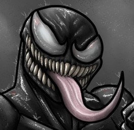 black_body empty_eyes gradient_background long_tongue male not_furry sharp_teeth simple_background teeth tongue tongue_out xcomunit7 marvel venom_(marvel) alien alien_humanoid humanoid symbiote bust_portrait low_res portrait