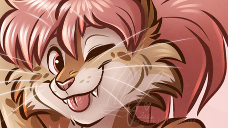 anthro countershade_face countershading femboy hair male one_eye_closed pink_hair solo tongue tongue_out whiskers white_body white_countershading wink nicnak044 avery_(roanoak) felid feline lynx mammal 16:9 cropped digital_media_(artwork) preview shaded widescreen