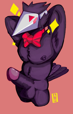 anthro armpit_hair balls barazoku big_balls big_penis black_body black_penis blush body_hair bow_tie collar collar_only erection flaccid genitals male mask muscular muscular_male nipples nude penis solo mushed_apricot deltarune undertale_(series) avian darkner swatchling hi_res
