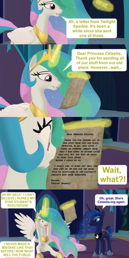 duo female feral hair horn humor magic multicolored_hair scroll text wings red4567 friendship_is_magic hasbro my_little_pony mythology princess_celestia_(mlp) princess_luna_(mlp) equid equine mammal mythological_creature mythological_equine winged_unicorn 2019 3d_(artwork) absurd_res comic digital_media_(artwork) english_text hi_res sibling_(lore) sister_(lore) sisters_(lore)