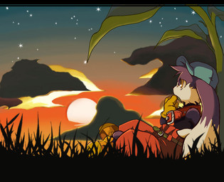 anthro baseball_cap belt biped black_bars bottomwear clothed clothing cloud collar crossed_legs dipstick_ears ear_markings footwear fur gloves grass handwear hat headgear headwear long_ears male multicolored_ears orange_eyes outside pants plant purple_body purple_fur shoes side_view sitting sky solo sun toony topless white_body white_fur la_fete bandai_namco klonoa_(series) klonoa domestic_cat felid feline felis mammal cel_shading shaded