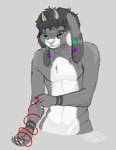 anthro antlers ear_piercing fur hair horn male nude piercing red_string simple_background smile solo aliena-cordis akira_kimura jackalope lagomorph mammal digital_media_(artwork) trans_(lore) trans_man_(lore)