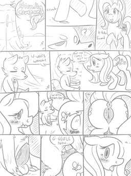 anthro anus balls black_nose blush bodily_fluids butt claws cum cutie_mark dialogue drooling duo embarrassed erection feathered_wings feathers female feral fur genital_fluids genitals grass greeting hair heart_symbol long_hair male one_eye_closed open_mouth penis plant sad saliva simple_background smile sun text tongue tongue_out tree vulva white_background wings backsash friendship_is_magic hasbro my_little_pony mythology fluttershy_(mlp) equid equine mammal mythological_creature mythological_equine pegasus 2014 absurd_res comic english_text hi_res monochrome