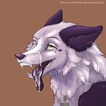 ambiguous_gender bodily_fluids cum cum_in_mouth cum_inside cum_on_face cum_on_tongue feral fur genital_fluids purple_body purple_fur purple_tongue solo teeth tongue tongue_out white_body white_fur yellow_eyes poppyferal canid mammal hi_res