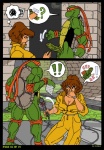 akabur anthro april_o'neil comic dialogue duo female genitals handjob human male mammal mask michelangelo_(tmnt) penile penis pictographics reptile scalie sex speech_bubble teenage_mutant_ninja_turtles teenage_mutant_ninja_turtles_(1987) turtle