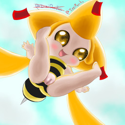 bee_costume blush body_blush clothed clothing daww female genital_focus genitals happy looking_at_viewer looking_down low-angle_view open_crotch open_mouth partially_clothed pubic_mound solo spread_legs spreading thick_thighs vulva vulva_blush vulva_focus young izzipurrito nintendo pokemon arthropod bee generation_3_pokemon humanoid hymenopteran insect jirachi legendary_pokemon pokemon_(species) 1:1 absurd_res hi_res