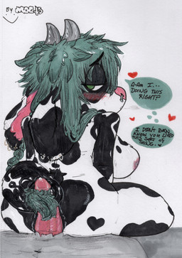 anthro big_ears blush bodily_fluids breasts butt dialogue ear_piercing ear_ring female floppy_ears genital_fluids genitals green_eyes hair humanoid_genitalia humanoid_penis looking_at_viewer looking_back looking_back_at_viewer nude penis piercing precum ring_piercing septum sex shy side_boob sitting solo speech_bubble tail tail_around_penis tail_fetish tail_play tail_sex tail_tuft tailjob teal_hair text tuft mootsncompany mumei_(mootsncompany) bovid bovine cattle holstein_friesian_cattle mammal absurd_res artist_name english_text hi_res sketch traditional_media_(artwork)