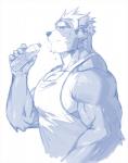 anthro biceps bottle clothing container deltoids eyebrows fur hair holding_bottle holding_container holding_object looking_at_viewer male muscular muscular_anthro muscular_male pecs shirt solo tank_top thick_eyebrows topwear triceps water_bottle kuron nate_(kuron) bear mammal ursine 2019 blue_and_white monochrome