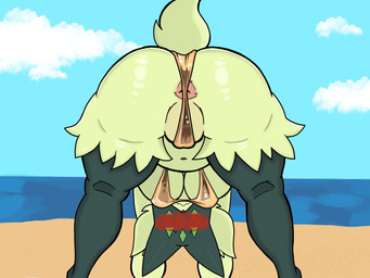 anthro anus beach belly big_breasts big_butt bikini breasts butt camel_toe clothing female female_anthro glistening glistening_body presenting rear_view solo swimwear thick_thighs two-piece_swimsuit katarty8 golden_week nintendo pokemon generation_9_pokemon meowscarada pokemon_(species) 4:3 hi_res