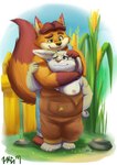 anthro belly biped clothing detailed_background duo eyebrows glistening glistening_eyes gloves_(marking) hug hugging_another hugging_from_behind humanoid_hands male male/male markings moobs nipples outside overalls overweight overweight_male plantigrade standing aotoaka disney zootopia gideon_grey canid canine fox lagomorph leporid mammal rabbit red_fox true_fox 2018 digital_media_(artwork) digital_painting_(artwork) full-length_portrait hi_res portrait shaded signature soft_shading