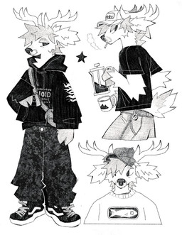 anthro antlers bag black_bottomwear black_clothing black_footwear black_hoodie black_jeans black_pants black_shirt black_shoes black_t-shirt black_topwear bottomwear closed_smile clothed clothed_anthro clothed_male clothing denim denim_bottomwear denim_clothing footwear fully_clothed fully_clothed_anthro fully_clothed_male fur hair hat headgear headwear hoodie horn jeans male male_anthro mouth_closed pants shirt shoes simple_background smile solo t-shirt topwear white_background thorn_paw deer mammal 2025 digital_drawing_(artwork) digital_media_(artwork) full-length_portrait hi_res monochrome multiple_images portrait