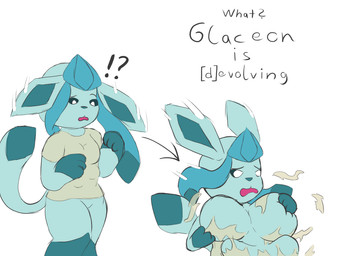 6_breasts anthro big_breasts blue_body breast_growth breasts clothed clothing dipstick_limbs dipstick_tail falling featureless_breasts featureless_crotch female growth interrobang markings multi_breast multi_breast_growth multicolored_body multicolored_tail open_mouth paws shirt simple_background solo standing surprised tail tail_markings text topwear torn_clothing transformation white_background psychpsyo nintendo pokemon eeveelution generation_4_pokemon glaceon mammal pokemon_(species) 2020 absurd_res digital_drawing_(artwork) digital_media_(artwork) hi_res sequence