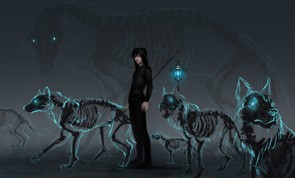 5_fingers black_hair clothed clothing feral fingers group hair hoodie lamp lantern topwear jademerien canid canine human mammal 2018 digital_media_(artwork) hi_res