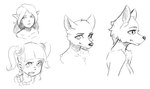 anthro eyebrows eyelashes female fur hair humanoid_pointy_ears looking_at_viewer open_mouth pigtails pointy_ears simple_background alcorart conditional_dnp canid canine elf human humanoid mammal 2023 hi_res monochrome sketch