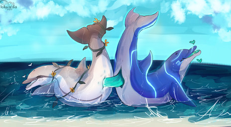 animal_genitalia animal_penis animal_vulva anus beach blowhole blue_body blue_penis blue_sky blue_tongue bodily_fluids brown_body cetacean_genitalia cetacean_penis cetacean_vulva cloud cum cum_in_vagina cum_inside day detailed_background dorsal_fin duo erection eyes_closed female female_feral female_penetrated feral feral_on_feral feral_penetrated feral_penetrating feral_penetrating_feral fin flippers flukes genital_fluids genital_slit genitals glowing glowing_markings grey_body heart_symbol intraspecies leaking_cum looking_at_viewer looking_pleasured male male/female male_feral male_penetrating male_penetrating_female mammary_slits markings multicolored_body narrowed_eyes open_mouth open_smile outside outside_sex partially_submerged penetration penile penile_penetration penis penis_in_vagina plant raised_tail sand sea sex shallow_water sharp_teeth sky smile tail tan_body tapering_penis teeth text tongue vaginal vaginal_penetration vines water wet white_body hollyvardia alamoya_(hollyvardia) koliki_(saber15) cetacean dolphin mammal marine oceanic_dolphin toothed_whale 2025 artist_name dated hi_res