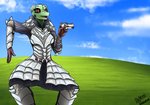 armor gun ranged_weapon solo weapon biobrony bliss_(image) delet_this microsoft microsoft_windows the_elder_scrolls windows_xp meer-mah argonian scalie hi_res meme