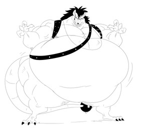 anthro belly big_belly black_hair black_nose hair harness huge_belly male musclegut muscular muscular_male obese obese_male overweight overweight_anthro overweight_male pecs sharp_teeth solo tail teeth vein veiny_muscles reagan700 battletoads rareware big_blag mammal murid murine rat rodent 2025 hi_res monochrome