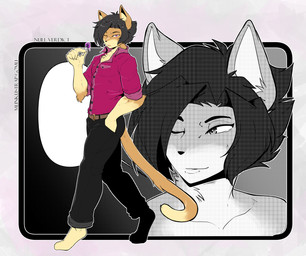 anthro biped black_hair candy clothed clothing dessert dipstick_tail eyebrows food hair lollipop male markings one_eye_closed solo tail tail_markings munkeesgomu munks_(munkeesgomu) domestic_cat felid feline felis mammal hi_res