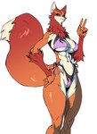 abs anthro big_breasts big_butt bikini breasts butt clothing female fluffy fluffy_tail fur gesture hand_gesture neck_tuft orange_body orange_fur solo swimwear tail tan_body tan_fur thick_tail thick_thighs tuft two-piece_swimsuit v_sign wide_hips jijis-waifus nayla_(extremedash) canid canine fox mammal red_fox true_fox hi_res