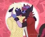 anthro blue_eyes blush clothing duo face_lick holding_face hug hugging_another licking male male/male romantic romantic_couple sweater tongue topwear crunchybone amphibian axolotl bovid canid canine caprine cross_fox fox hybrid mammal marine mole_salamander red_fox salamander sheep true_fox absurd_res hi_res