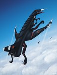 aircraft airplane ambiguous_gender blue_sky body_horror cloud feet feral long_nails machine missile russian scales sky smile soviet_union su-47 talons teeth teeth_showing toes tongue vehicle vein litehase living_aircraft living_machine living_vehicle absurd_res hi_res