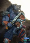 4_fingers anthro armor balls big_penis bodily_fluids erection fingers fur genital_fluids genitals glowing glowing_eyes grin humanoid_genitalia humanoid_penis looking_at_viewer male melee_weapon muscular muscular_male outside penis precum scar shield smile solo sword unconvincing_armor vein veiny_penis weapon yellow_eyes todex blizzard_entertainment warcraft canid mammal werecanid werecreature worgen hi_res