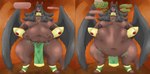 after_vore anthro belly big_belly big_breasts black_hair breasts dark_body dark_skin female female_pred group hair hand_on_belly huge_belly inside nipples overweight text vore wings grindavikbydaylight nightmarebros mythology felid mammal mythological_creature mythological_sphinx 2022 hi_res