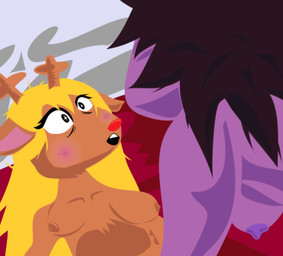 anthro blush breasts duo female female/female lying medium_breasts on_back shocked simple_background small_breasts toony vector ovr_2_(artist) deltarune undertale_(series) noelle_holiday susie_(deltarune) deer mammal monster digital_media_(artwork)