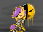 anthro armor dripping duo female genitals pussy simple_background solo_focus young young_anthro mrmilky dc_comics friendship_is_magic hasbro my_little_pony deathstroke scootaloo_(mlp) equid mammal 4:3 crossover digital_media_(artwork)