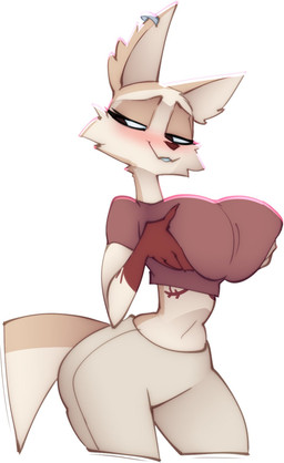 anthro big_breasts big_ears blush breasts cheek_tuft chest_tattoo countershade_face countershade_torso countershading ear_piercing eyelashes facial_tuft female female_anthro hand_tattoo holding_breast looking_away midriff narrowed_eyes navel open_mouth open_smile pale_fur piercing side_butt simple_background small_waist smile solo tail tattoo teasing thick_thighs tuft white_background wide_hips bigdad fany_(foxdee) canid canine fox mammal 2026 digital_drawing_(artwork) digital_media_(artwork) hi_res
