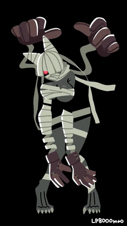 anthro bandage bouncing_breasts breasts clothing female gloves glowing glowing_eyes grey_body handwear hanging_breasts hip_sway mummy_wrappings red_eyes solo under_boob wraps lp8000mao domestic_cat felid feline felis mammal mummy undead 2d_animation 9:16 animated hi_res motion_tweening no_sound short_playtime video