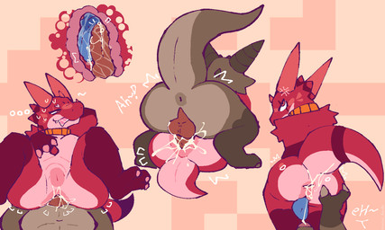 anal anal_penetration anthro big_tail bodily_fluids brown_body collar cum cum_inside duo from_behind_position genital_fluids knot male male/male penetration pink_body rear_view sex tail kreivi_ruche mythology dragon mythological_creature mythological_scalie scalie 5:3