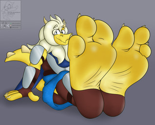3_toes 4_fingers anthro armor armor_plates barefoot blue_clothing blue_eyes brown_clothing claws clothing feet fingers foot_focus hair horn looking_at_viewer male mane mane_hair plantigrade sitting soles solo tail toes white_hair wrinkled_feet wrinkles yellow_body yellow_claws yellow_horn coyocislav skonczonyidiota mythology dragon mythological_creature mythological_scalie scalie hi_res