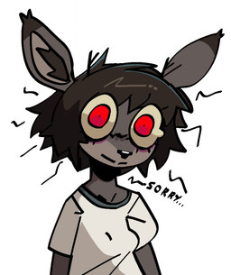 anthro bodily_fluids brown_hair clothed clothed_anthro clothing eyelashes female female_anthro hair red_eyes shirt simple_background solo tears text topwear white_background xarop77 reed_(xarop77) deer mammal 2025 digital_drawing_(artwork) digital_media_(artwork)