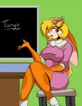 80's_theme 80s_clothing 80s_hair anthro big_breasts blonde_hair bow_ribbon breasts chalkboard female fur furniture hair happy instructor name_tag orange_body orange_fur presenter solo stool teacher mastergodai itadaki_street tangobunny lagomorph leporid mammal rabbit 2013