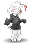 3_toes anthro blush bottomless clothed clothing feet fur happy long_sleeve_shirt male question_mark shirt shirt_only solo tail toes topwear topwear_only white_body white_fur wide_eyed young young_anthro young_male enigi09 sue-kun canid canine canis domestic_dog mammal