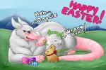 blush candy chocolate chocolate_bunny dessert easter_egg egg face_imprint female feral food fur grass holidays imprint mountain plant sky text vore white_body white_fur ziravore easter zira_(ziravore) mammal mecranord 3:2 english_text hi_res