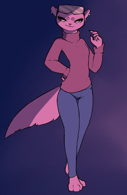 3_toes anthro barefoot clothed clothing ear_piercing ear_ring eyewear feet female fur green_eyes looking_at_viewer paws piercing ring_piercing simple_background smile solo sweater toes topwear eggnog_(artist) brand_new_animal studio_trigger marie_itami mammal mink mustelid musteline true_musteline