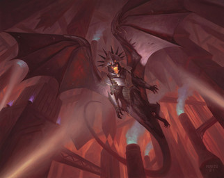 ambiguous_gender armor building claws feral flying headgear helmet looking_at_viewer low-angle_view membrane_(anatomy) membranous_wings open_mouth red_body smoke solo tail tower wings chris_rahn hasbro magic:_the_gathering mythology wizards_of_the_coast ziatora dragon mythological_creature mythological_scalie scalie 2021 hi_res official_art