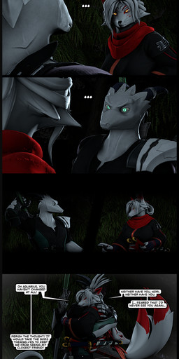 2_tails 5_fingers anthro black_nose breasts clothed clothed_anthro clothed_female clothed_male clothing dialogue ellipsis facial_markings female fingers fur hair head_markings horn hug humanoid_hands katana male male/female markings melee_weapon multi_tail nature outside red_markings reunion scales smile speech_bubble sword tail text weapon white_body white_fur white_hair white_scales yellow_eyes reindeerviking petruz_(modeler) aquarius_(petruz) noriko_(petruz) canid canine fox lizard mammal reptile scalie 3d_(artwork) absurd_res comic digital_media_(artwork) english_text hi_res source_filmmaker_(artwork) unavailable_at_source