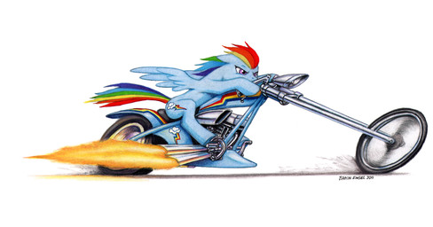 blue_body blue_feathers blue_fur cutie_mark driving feathered_wings feathers female feral fur hair motorcycle multicolored_hair purple_eyes rainbow_hair simple_background solo straddling text vehicle white_background wings baron_engel friendship_is_magic hasbro my_little_pony mythology rainbow_dash_(mlp) equid equine mammal mythological_creature mythological_equine pegasus 2011 english_text traditional_media_(artwork)