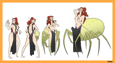 6_legs 8_legs ahegao anklet arthropod_abdomen barefoot black_bottomwear black_clothing black_loincloth border bottomwear breast_reduction clothed clothing crossgender erect_nipples erection erection_under_loincloth feet female femboy four_frame_image four_frame_sequence ftm_crossgender genital_growth green_body green_skin growth hair hand_on_head humanoid_pointy_ears jewelry loincloth loincloth_only long_hair looking_at_butt looking_pleasured male navel nipples open_mouth orange_border penis_growth pointy_ears red_hair simple_background solo species_transformation spider_web text tongue tongue_out topless transformation white_background wovenmind dungeons_and_dragons hasbro wizards_of_the_coast tina_(tinaskye) arachnid arachnid_taur arthropod arthropod_taur humanoid humanoid_taur spider spider_taur taur 2024 artist_name clip_studio_paint_(artwork) digital_drawing_(artwork) digital_media_(artwork) hi_res sequence