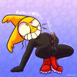 anthro anus big_ears bodily_fluids butt clothing crouching cum footwear genital_fluids male mask masturbation motion_lines nude red_clothing red_footwear red_shoes shoes simple_background smile solo speed_lines text whiskers yellow_mask solarlewds plinko_and_mark plinko_(plinko_and_mark) felid feline mammal 1:1 digital_media_(artwork) english_text hi_res