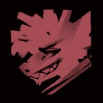 anthro black_background dithering half-closed_eyes hyena icon low_res male mammal monochrome narrowed_eyes red_monochrome simple_background smile solo syn-6 syn_(syn-6)