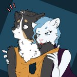 anthro blue_eyes blue_hair duo fangs female fur hair licking male male/female neck_lick romantic romantic_couple sabertooth_(anatomy) teeth tongue tongue_out white_body white_fur fefece alfred_(fefece) prudy_(fefece) bernese_mountain_dog canid canine canis domestic_dog felid mammal molosser mountain_dog pantherine swiss_mountain_dog tiger 1:1 colored hi_res